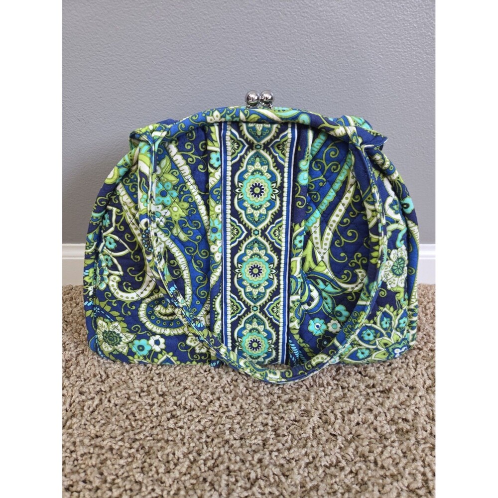 Vera Bradley Frame Bag Rhythm Blues Quilted Paisley Shoulder Handbag EUC